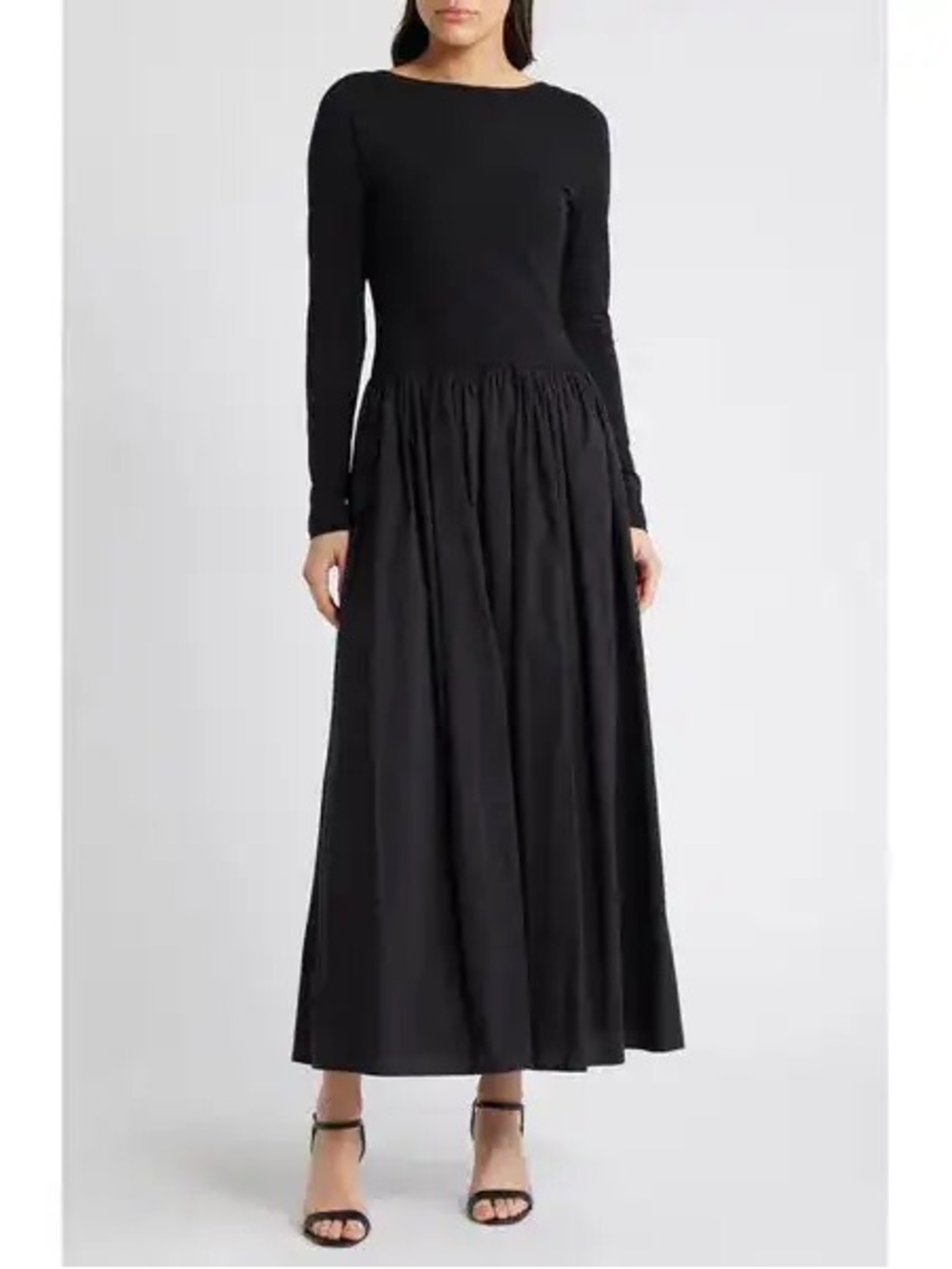 Charles Henry Long Sleeve Black Maxi Dress